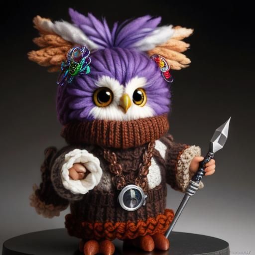 Cute Fluffy Chibi Baby Owl with Blue Mohawk