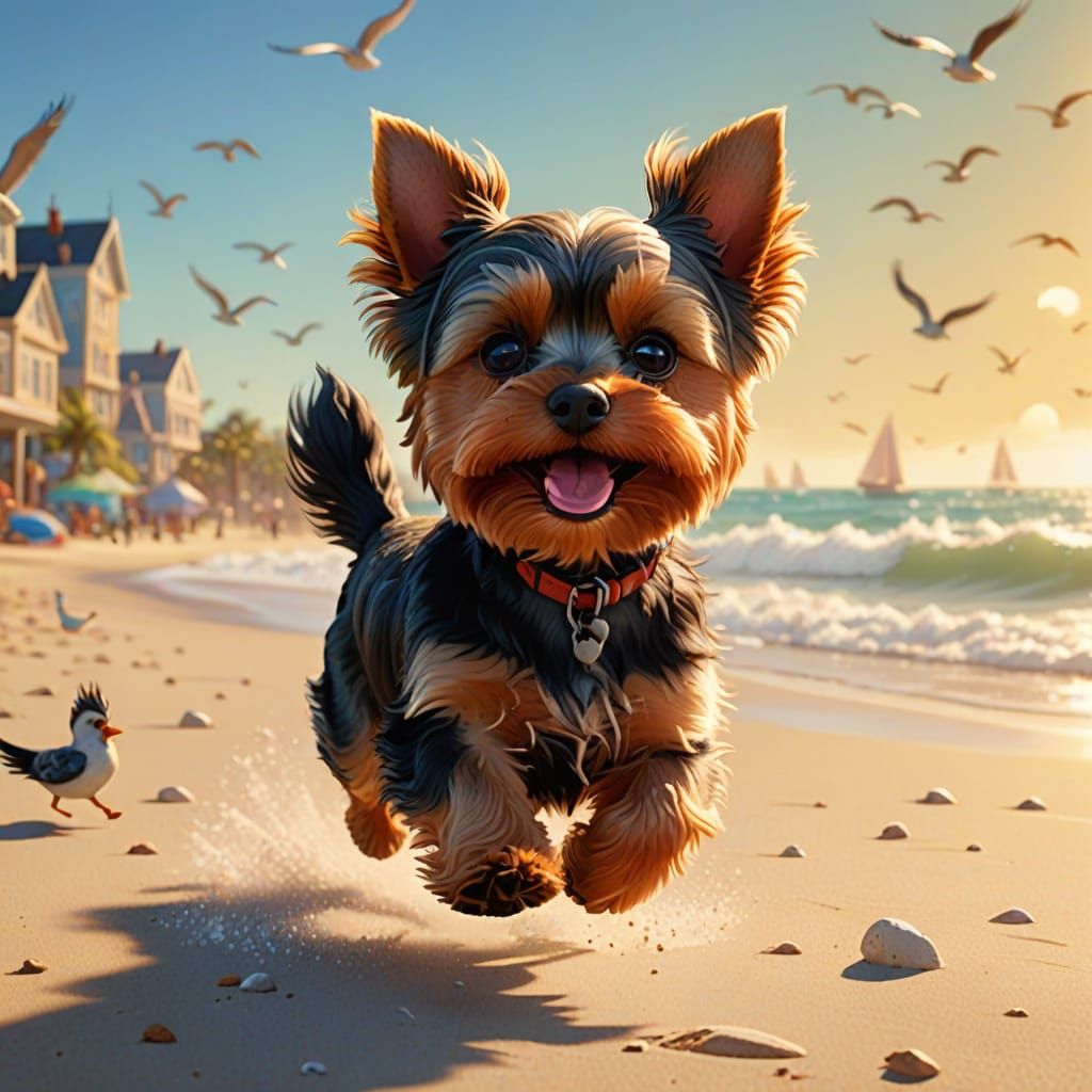 Yorkie's Beach Run: A Pixar-Style 3D Animation