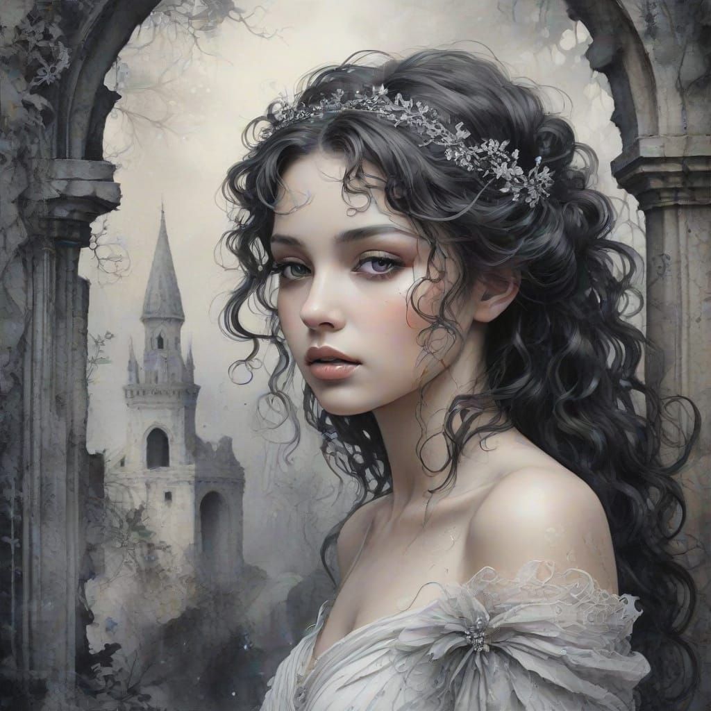 Ethereal Fairy in Ancient Ruins: Watercolor Art