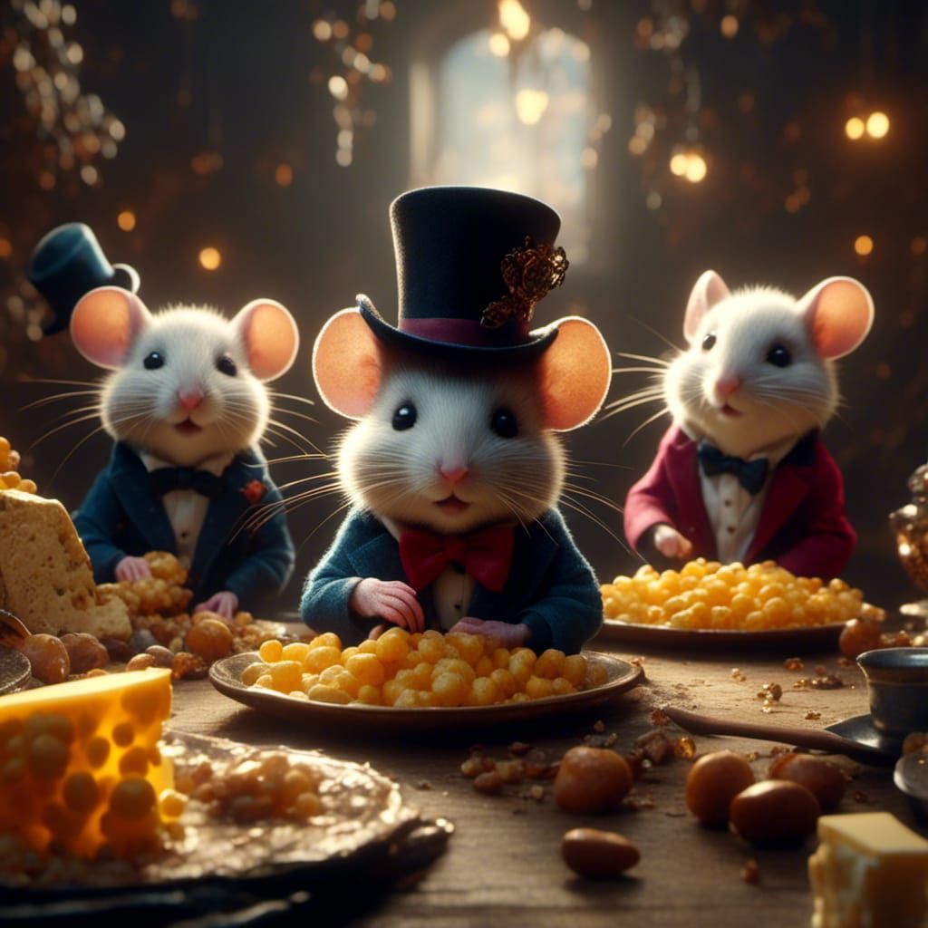 Cute Mice Feast: Detailed Fantasy Art