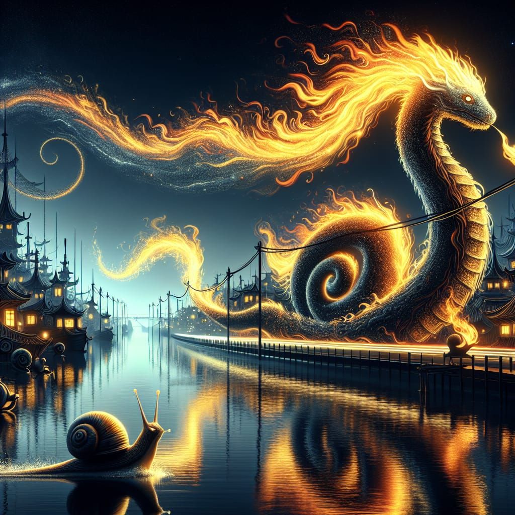 Fiery Serpent Emerges from Night Waters