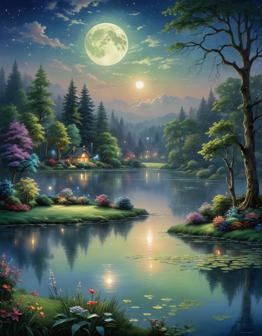 Ethereal Moonlit Garden in Royal Blue Hues