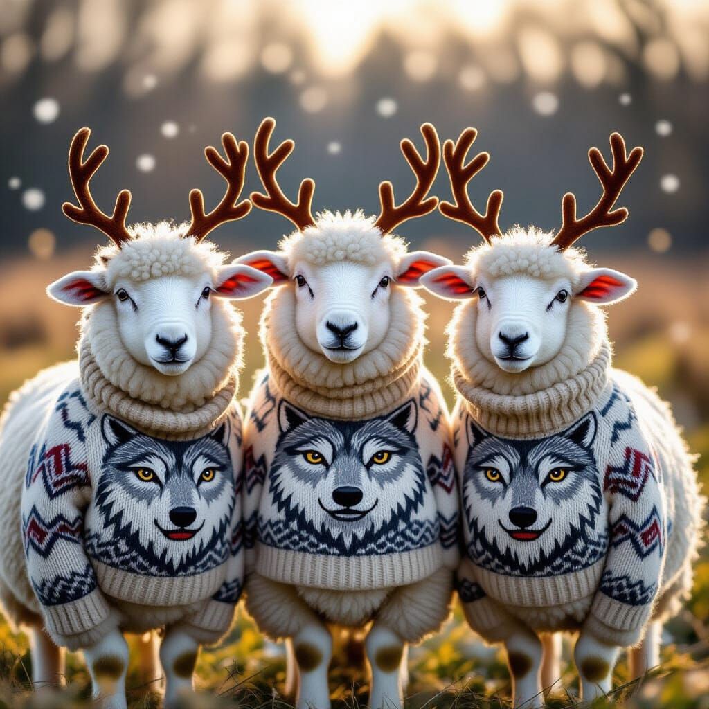 Fluffy Sheep in Cozy Wolf Face Sweaters