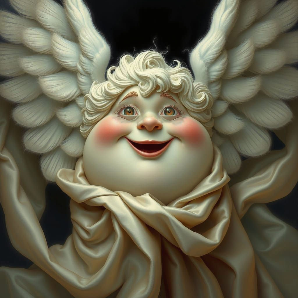 Fat Angel in Silk Attire with Whipped Hair