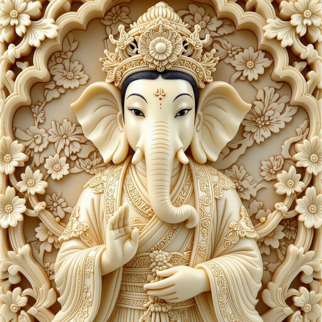 Elephant Deity Netsuke Carved in Ivory Style