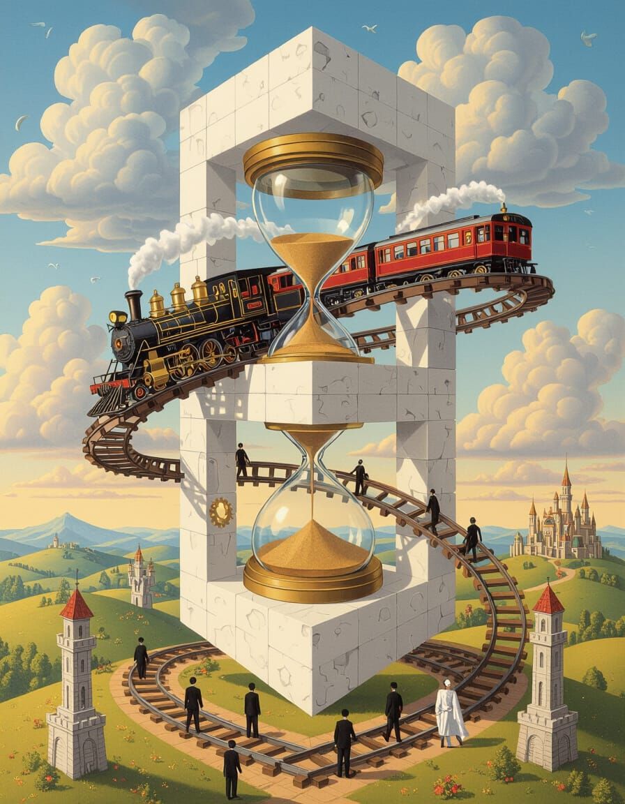 Surreal Escher-Inspired Paradoxical Scene with Impossible Ar...