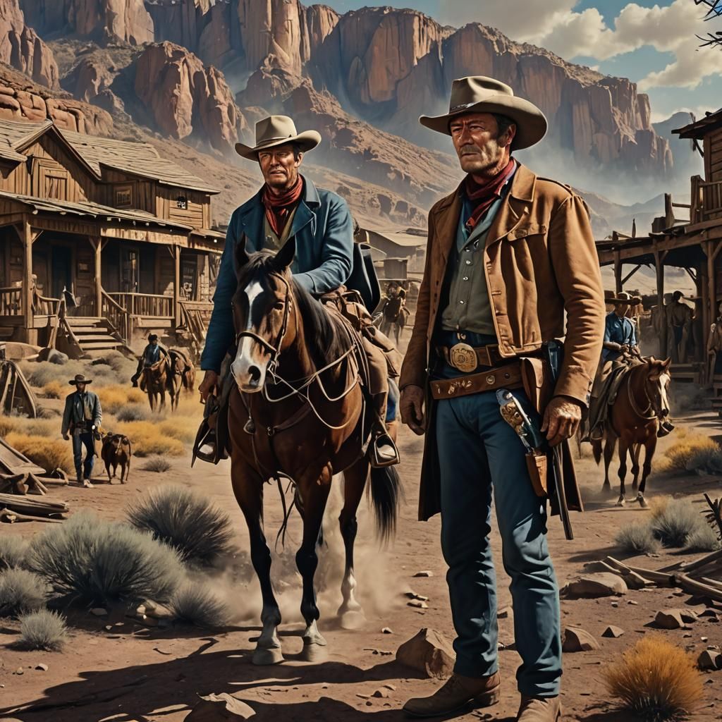 John Wayne and Clint Eastwood in Western Matte Painting