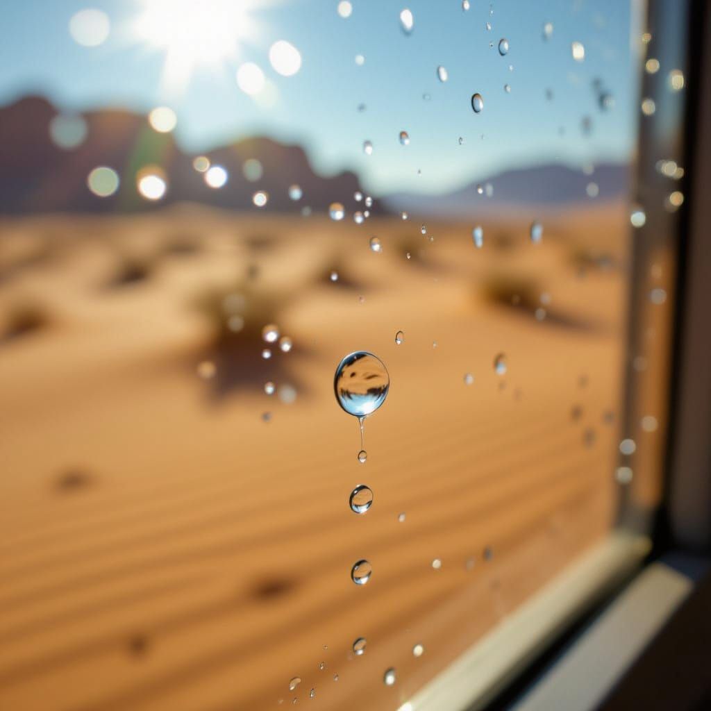 Photorealistic Water Drop on Window in Desert Heat