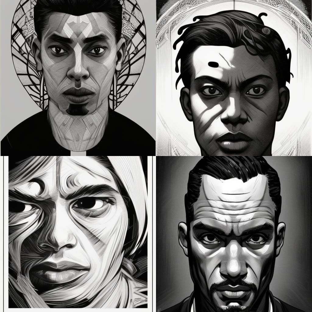 Linocut Portrait of a Man in Black and White