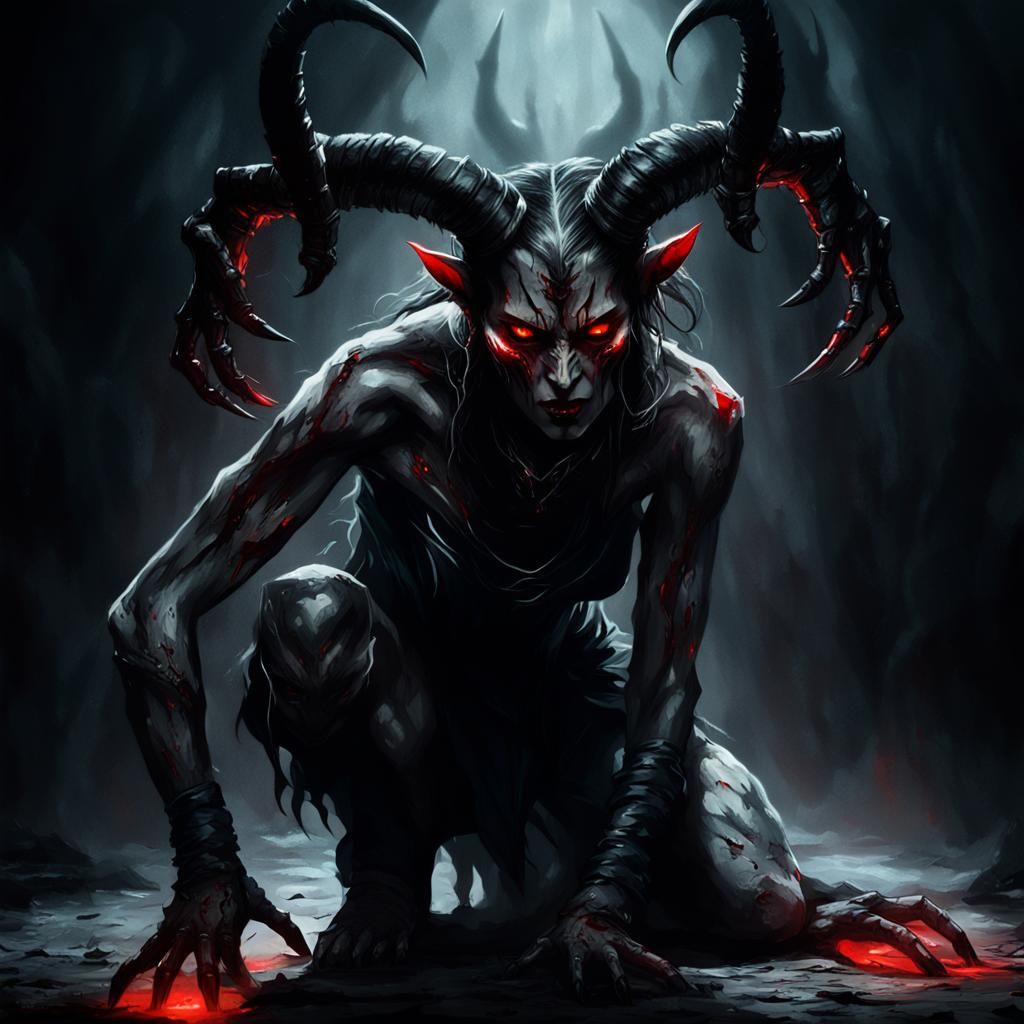 Dark Fantasy Woman Burdened by Evil Shadow