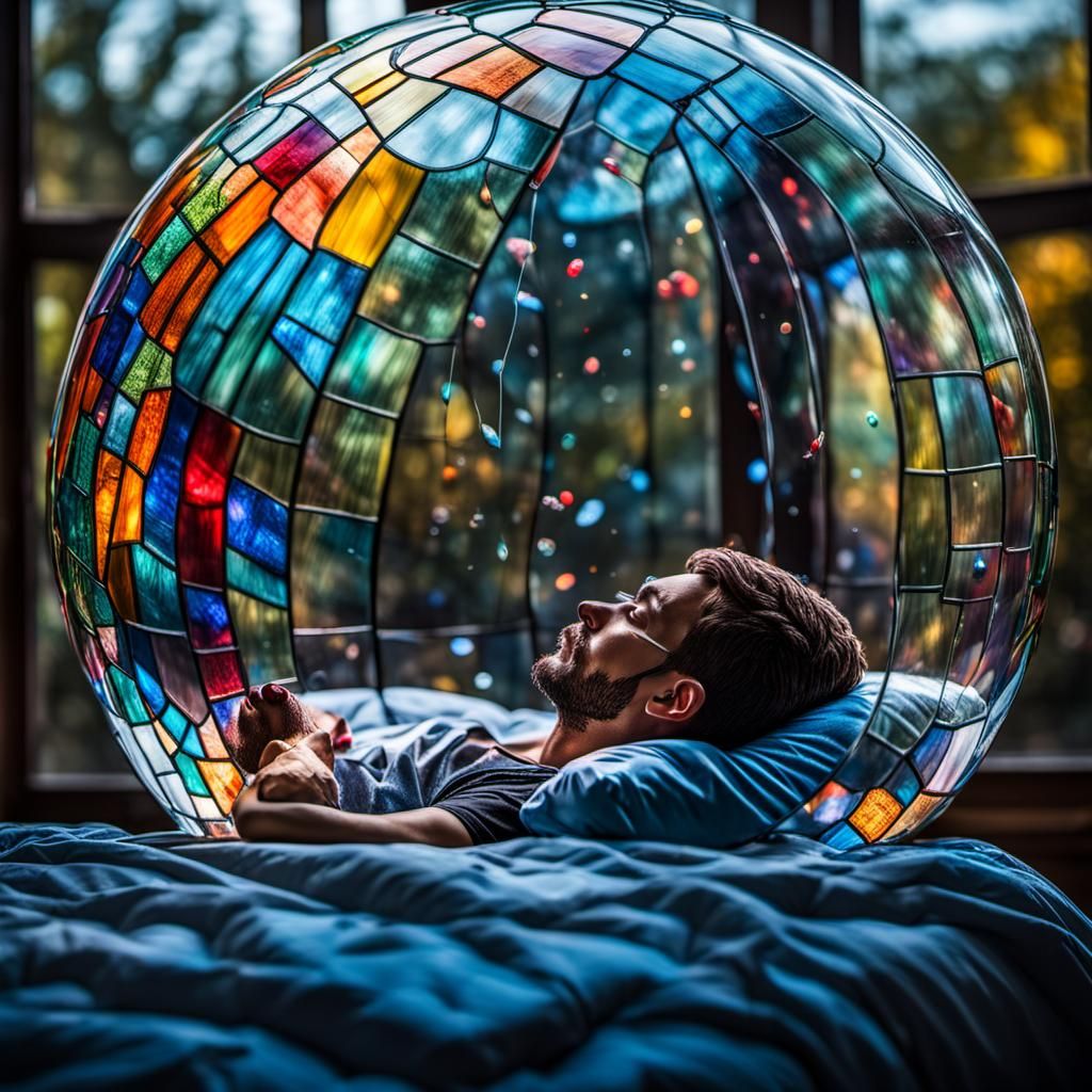 Stained Glass Balloon with Inhabitant: Hyperrealistic Image