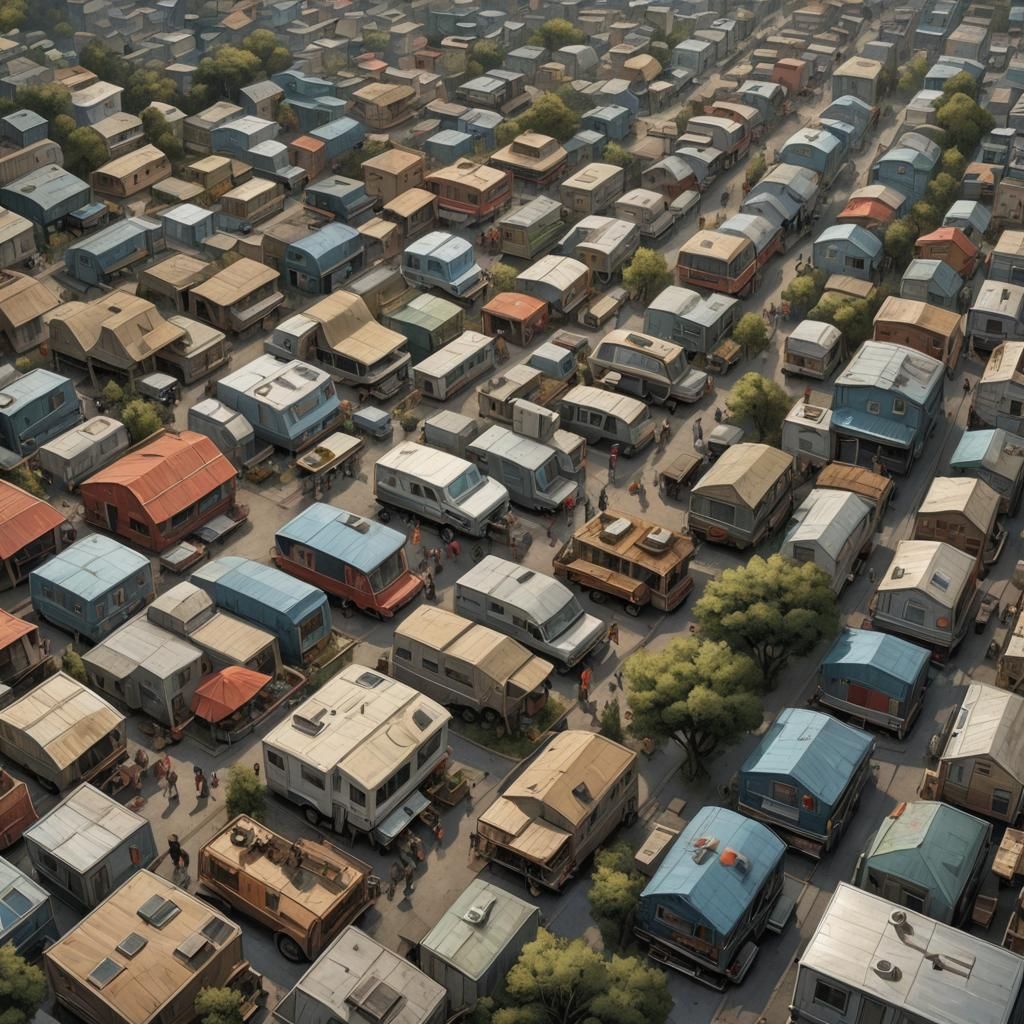 Village with Elevated Motorhomes in Horror Style
