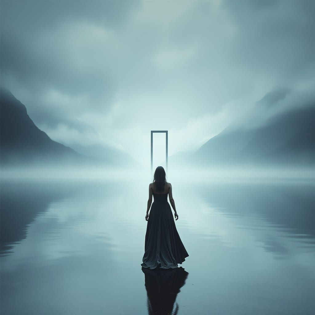 Surreal Lake Doorway in Mystical Realism Style