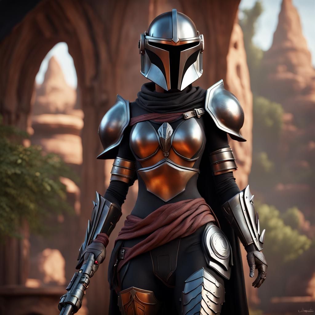 Detailed Matte Painting of Black Female Mandalorian