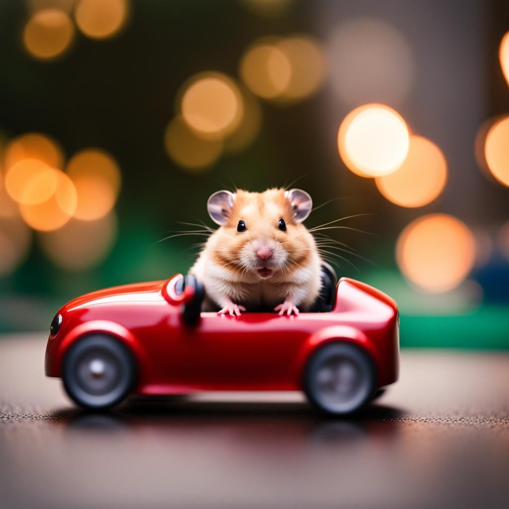 Hamster Driving a Car in Professional Photo