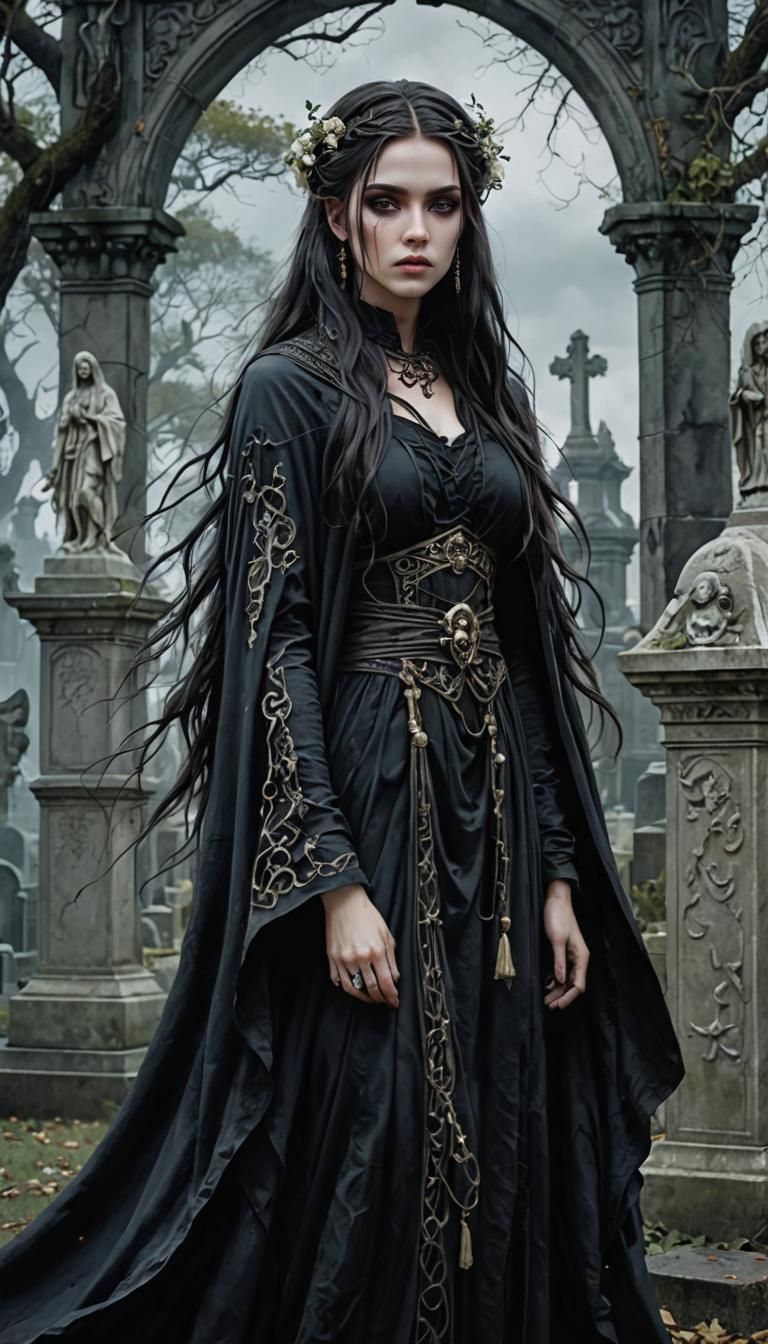 Goddess of Death in Gothic Cemetery Art