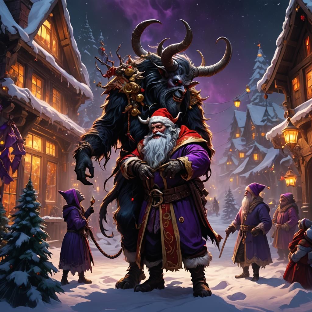 Krampus and Santa Kiss: Dark Fantasy Art