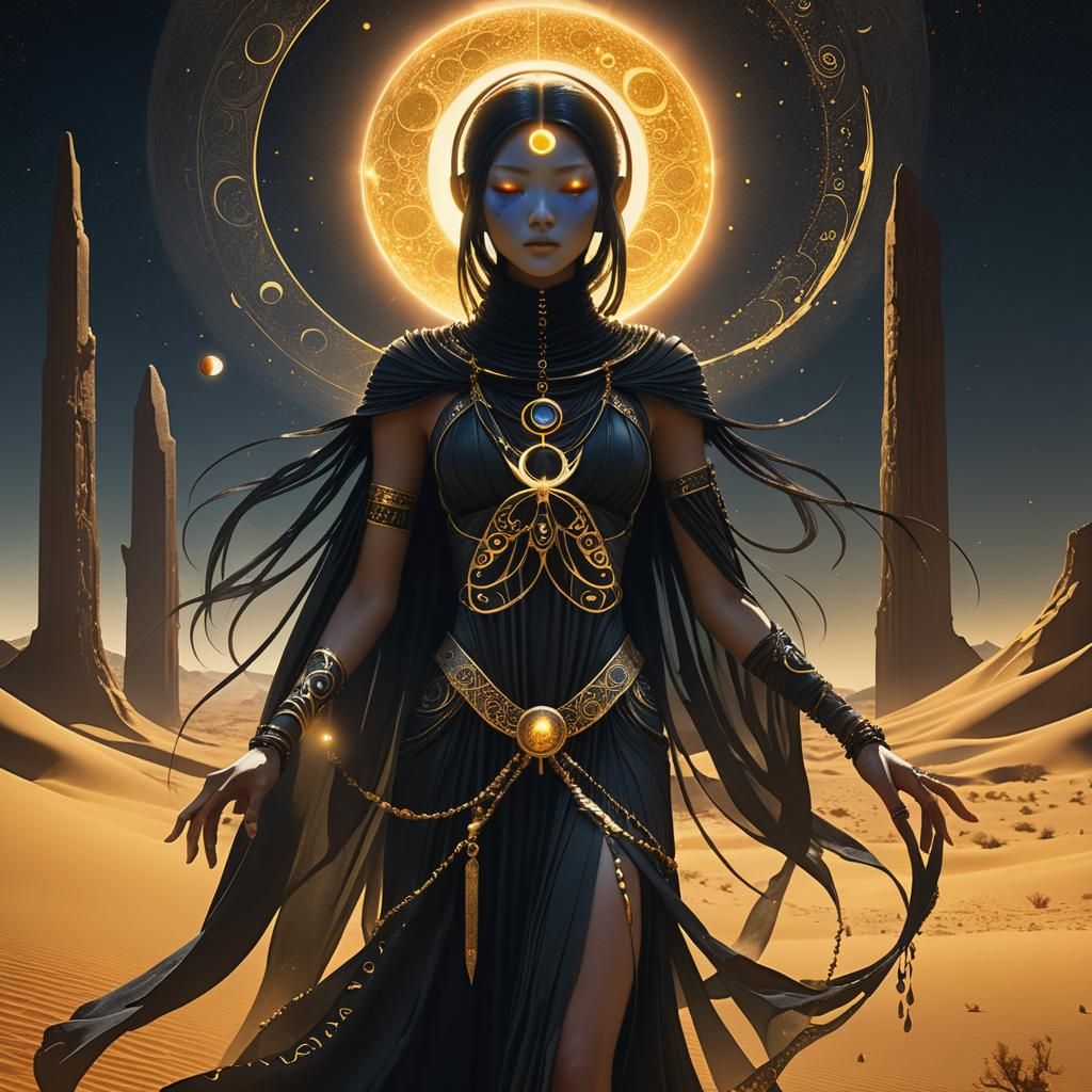 Eclipse Oracle Ritual in Moonlit Desert