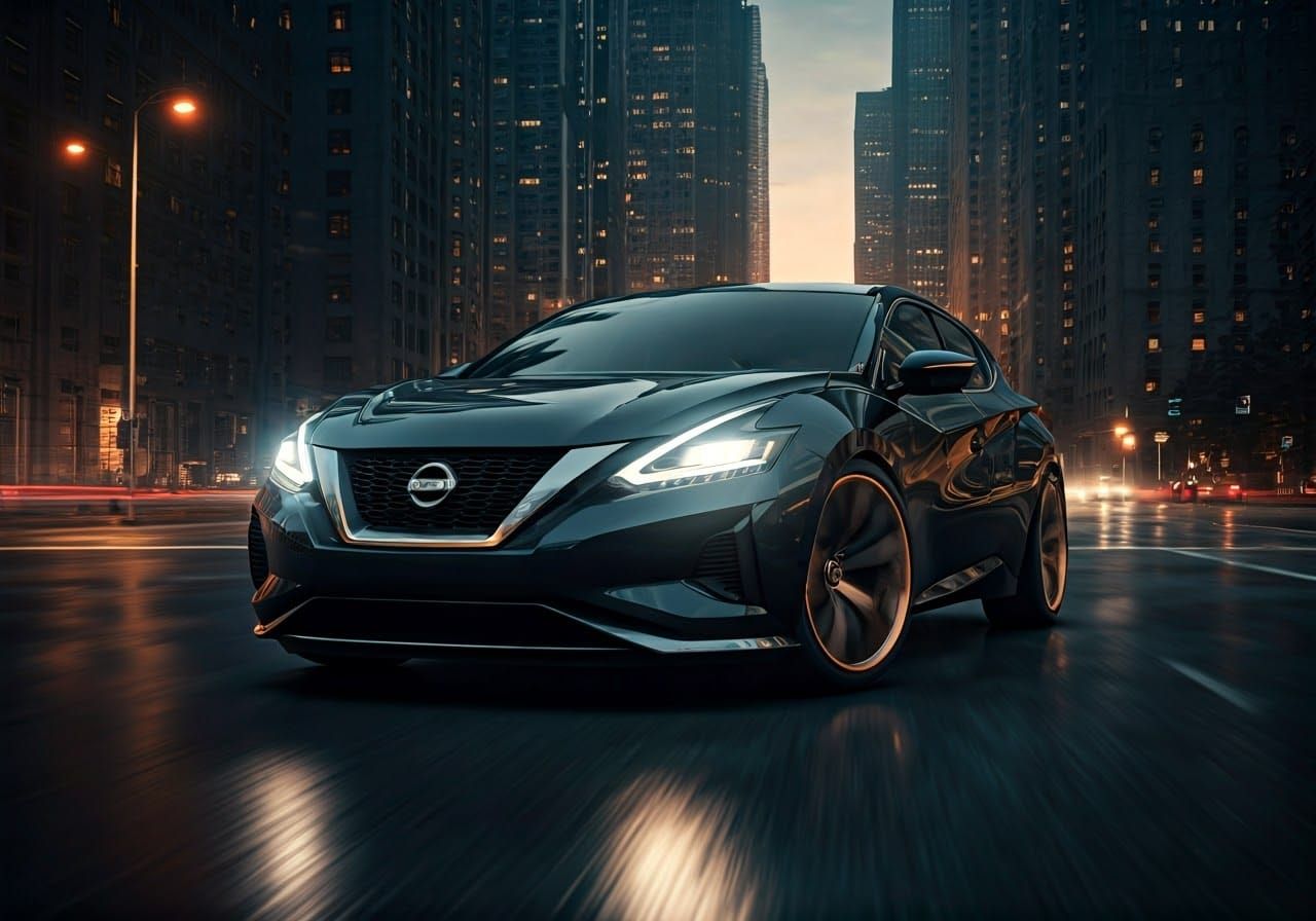 Sleek Nissan Murano Hypercar Speeds Down City Avenue at Dusk