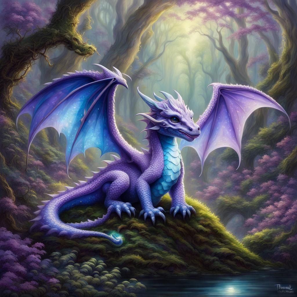 Mystical Purple Dragon in Enchanted Forest