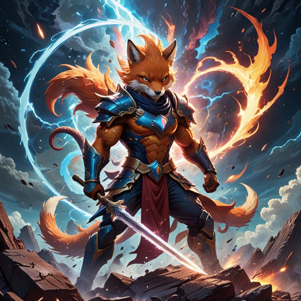 Cosmic Warrior of Light in Celestial Fox-Dragon Armor