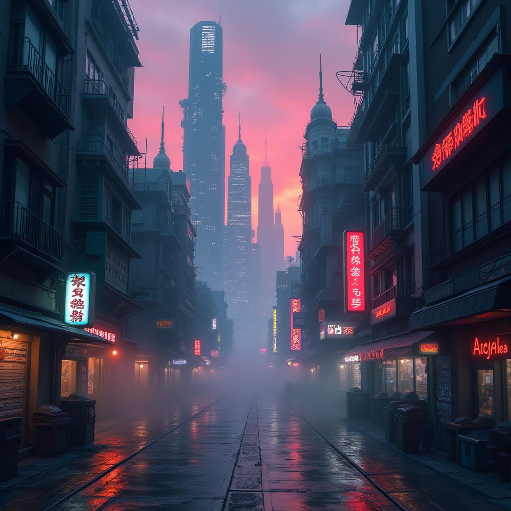 Neon Cyberpunk Cityscape at Dusk