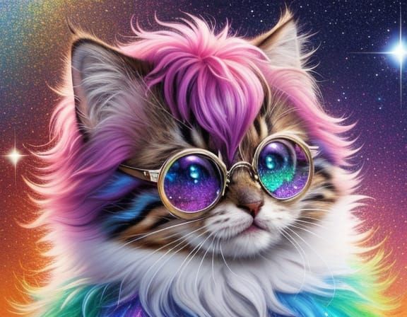 Cute Kitten in Glittery Surreal Oil Painting