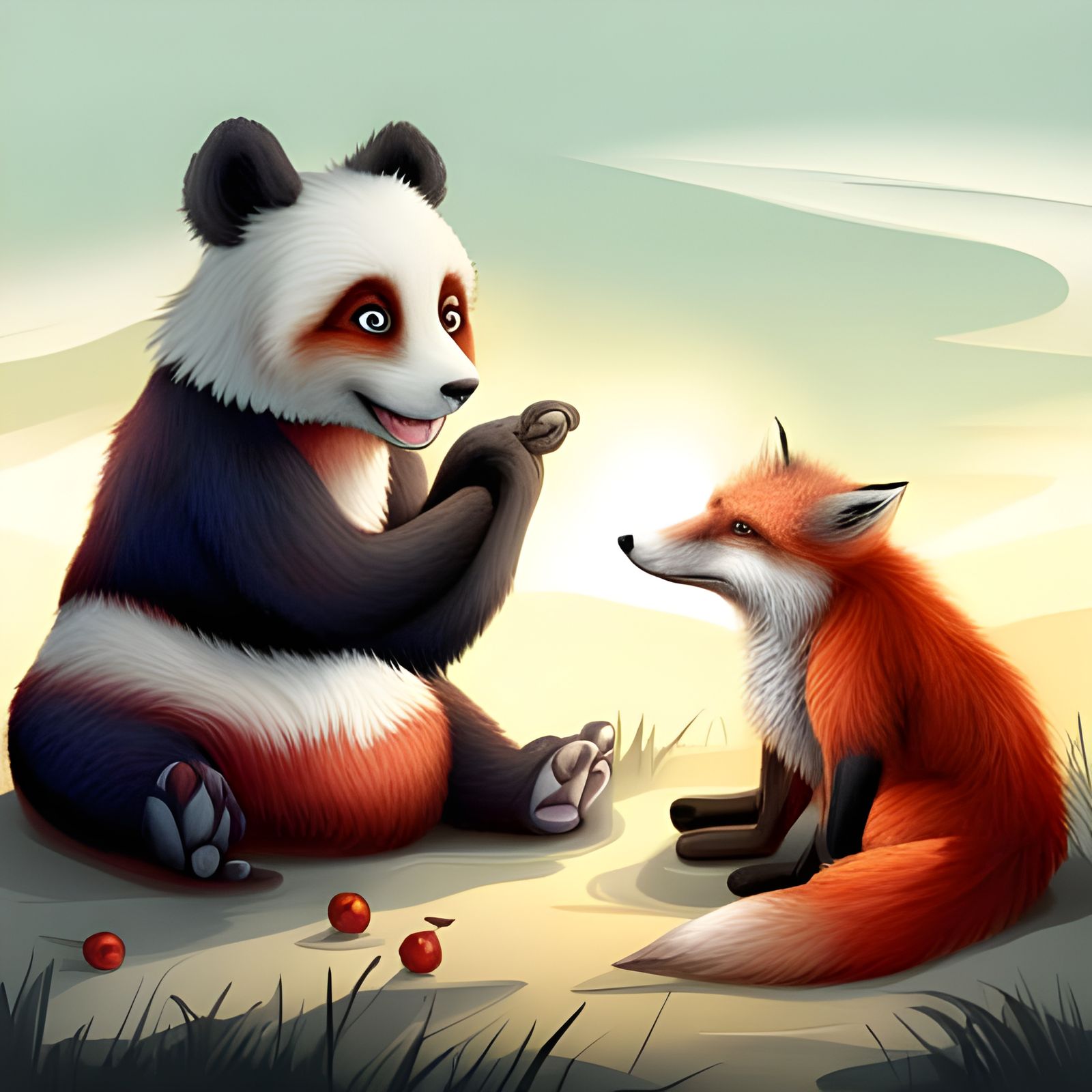 Funny Panda and Fox Conversation