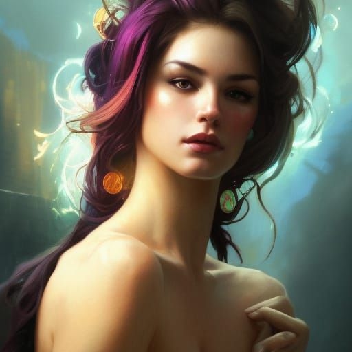 Cat-Human Hybrid Woman Portrait in Magical Colors