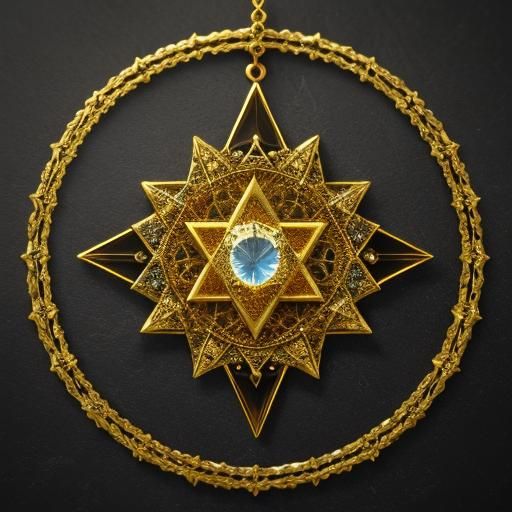 Gold Star of David Pendant with Crystal, Sacred Geometry