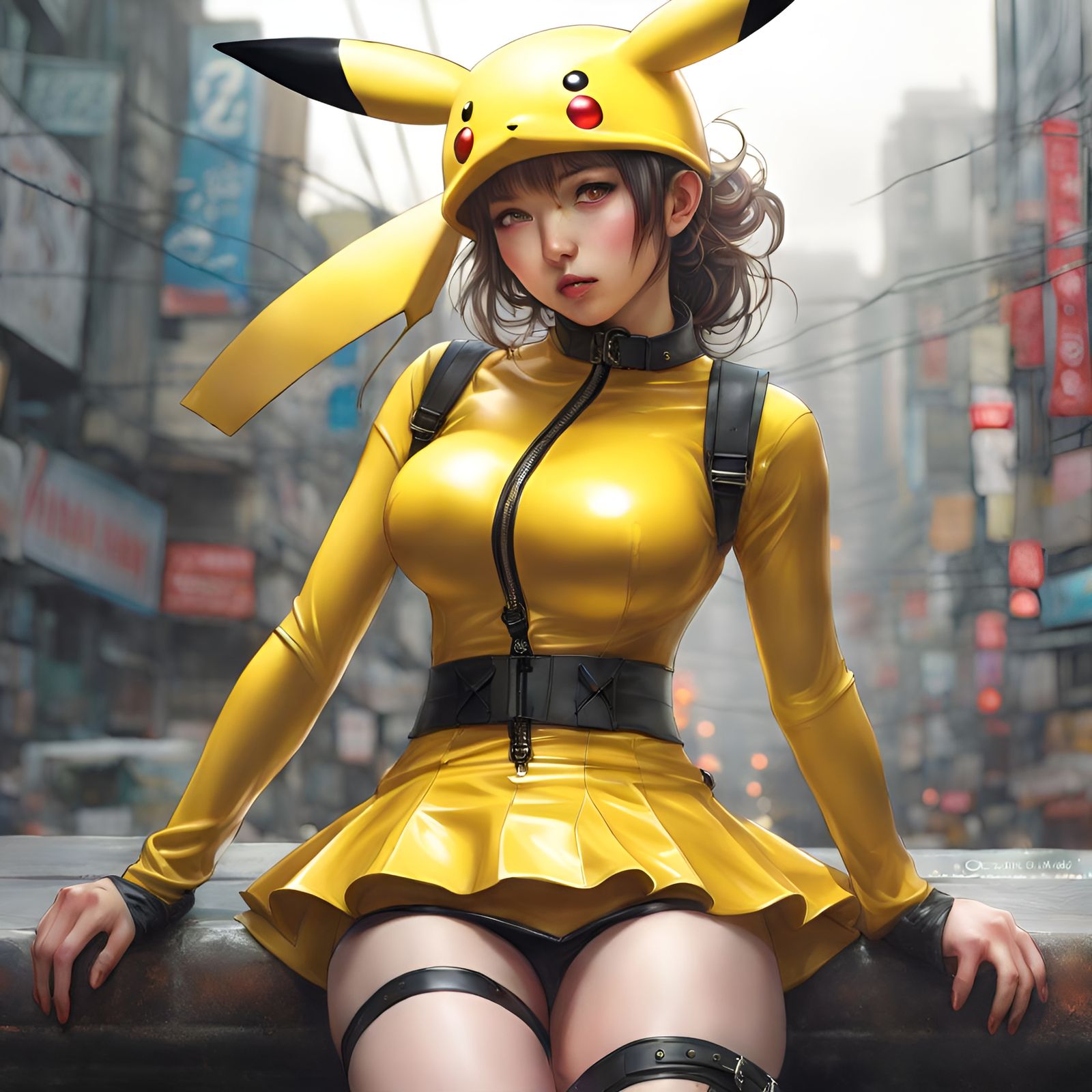 Pikachu as Manhwa Girl in Latex Outfit