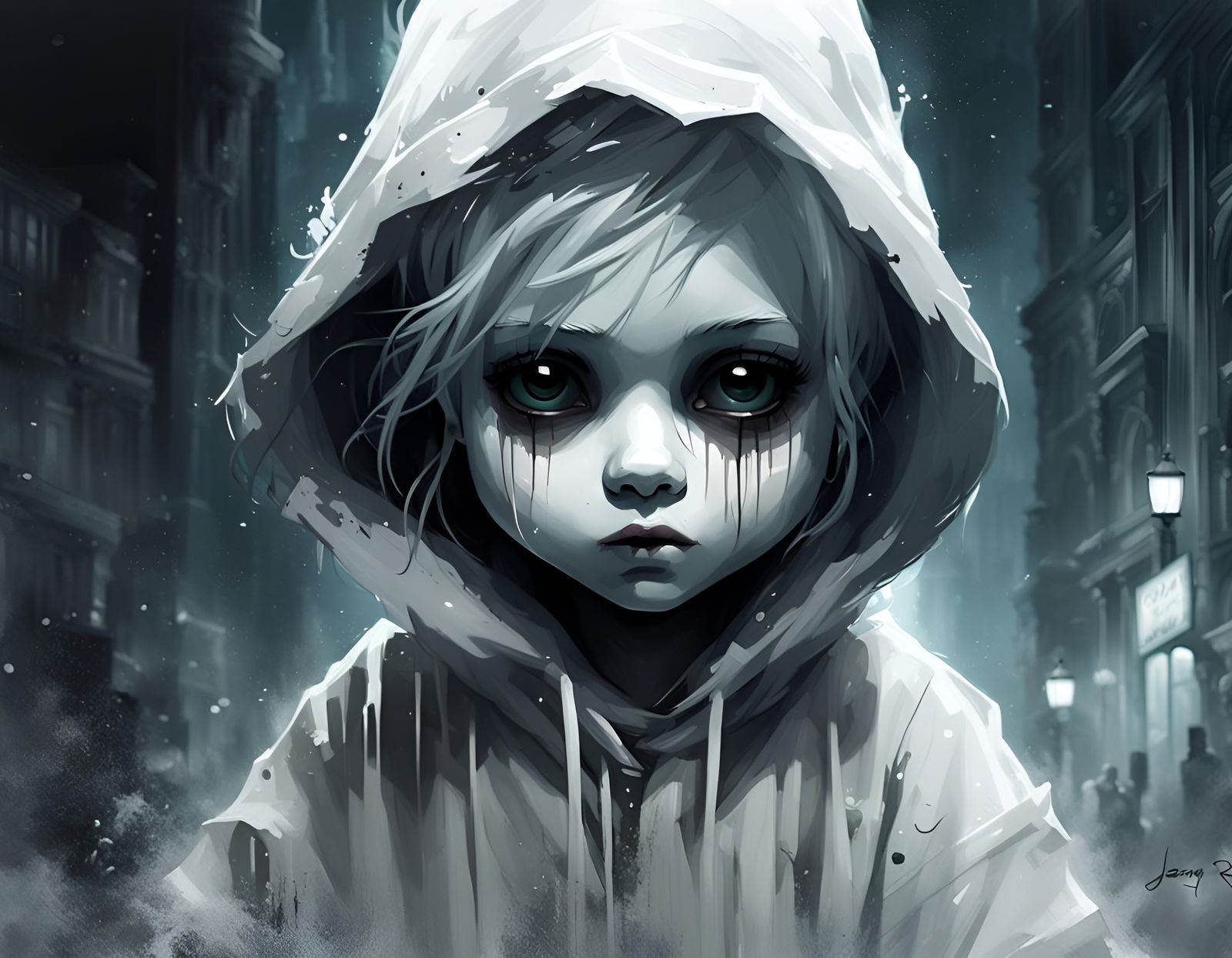 Adorable Chibi Ghost Portrait in Graveyard Scene
