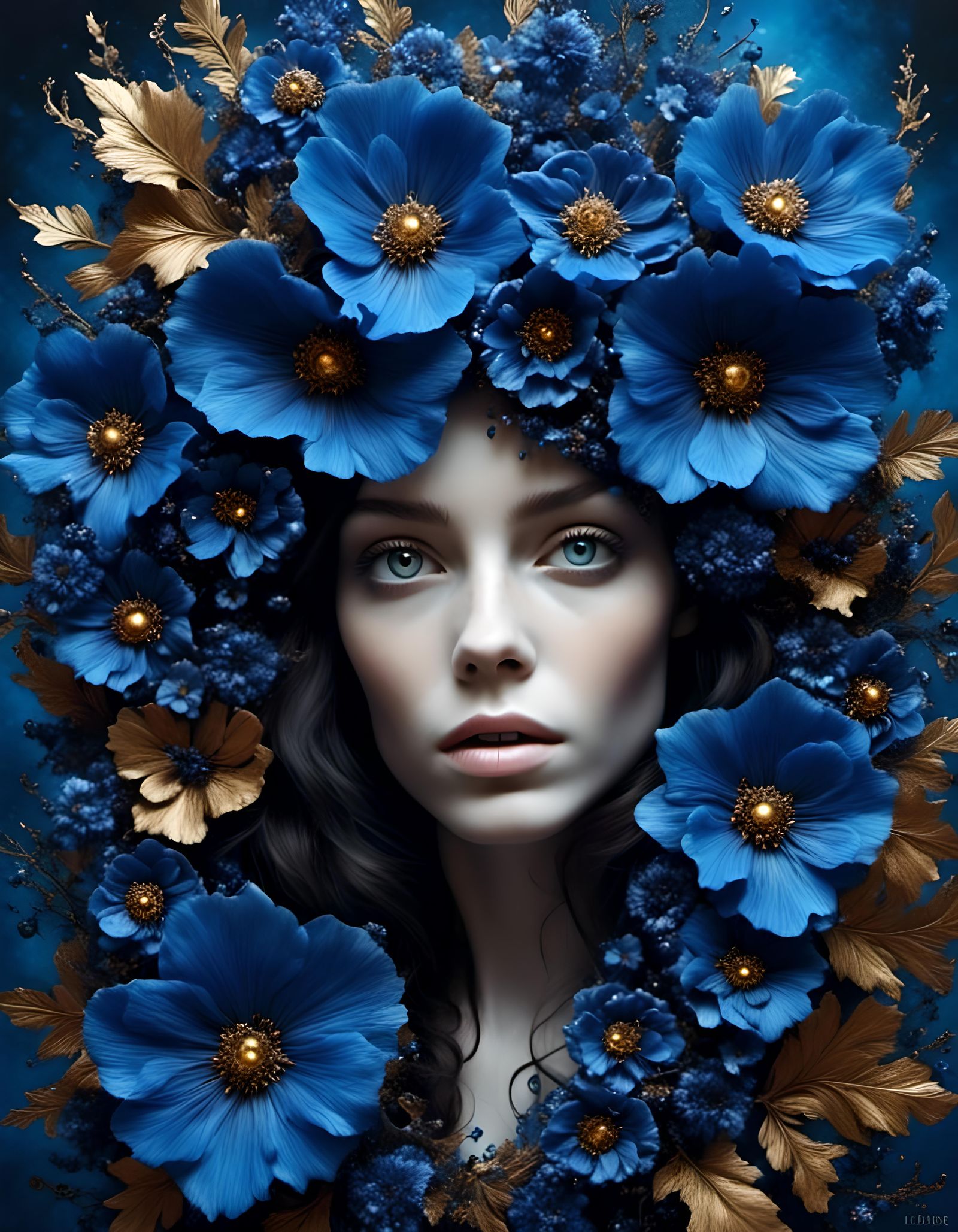 Blue Flower Portrait with Acrylic 3D Effects