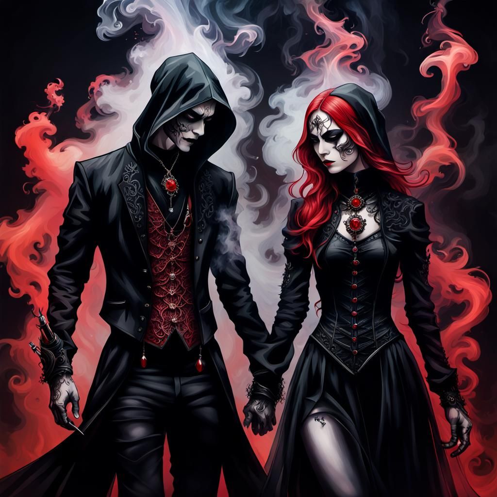 Dancing Gothic Couple in Abstract Smoke Art