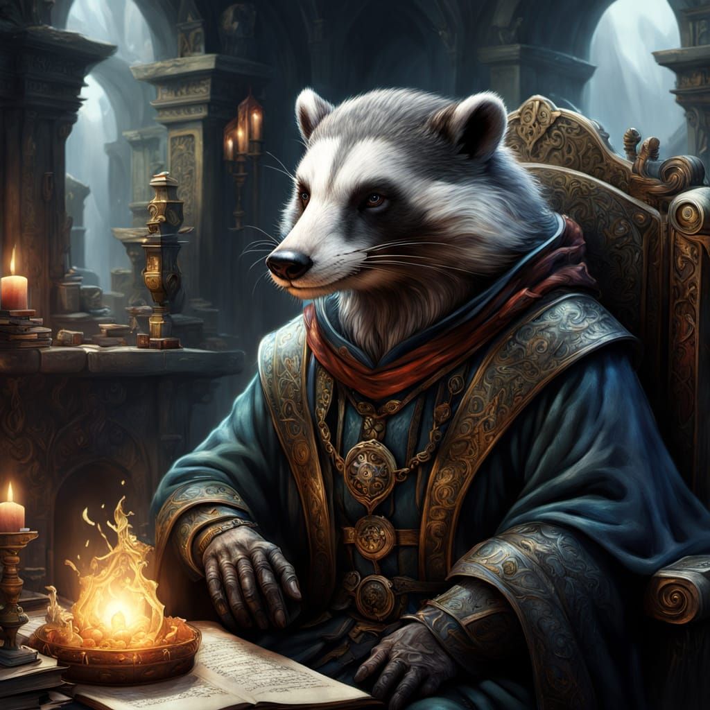 Badger Sage in Cozy Armchair: Fantasy Concept Art