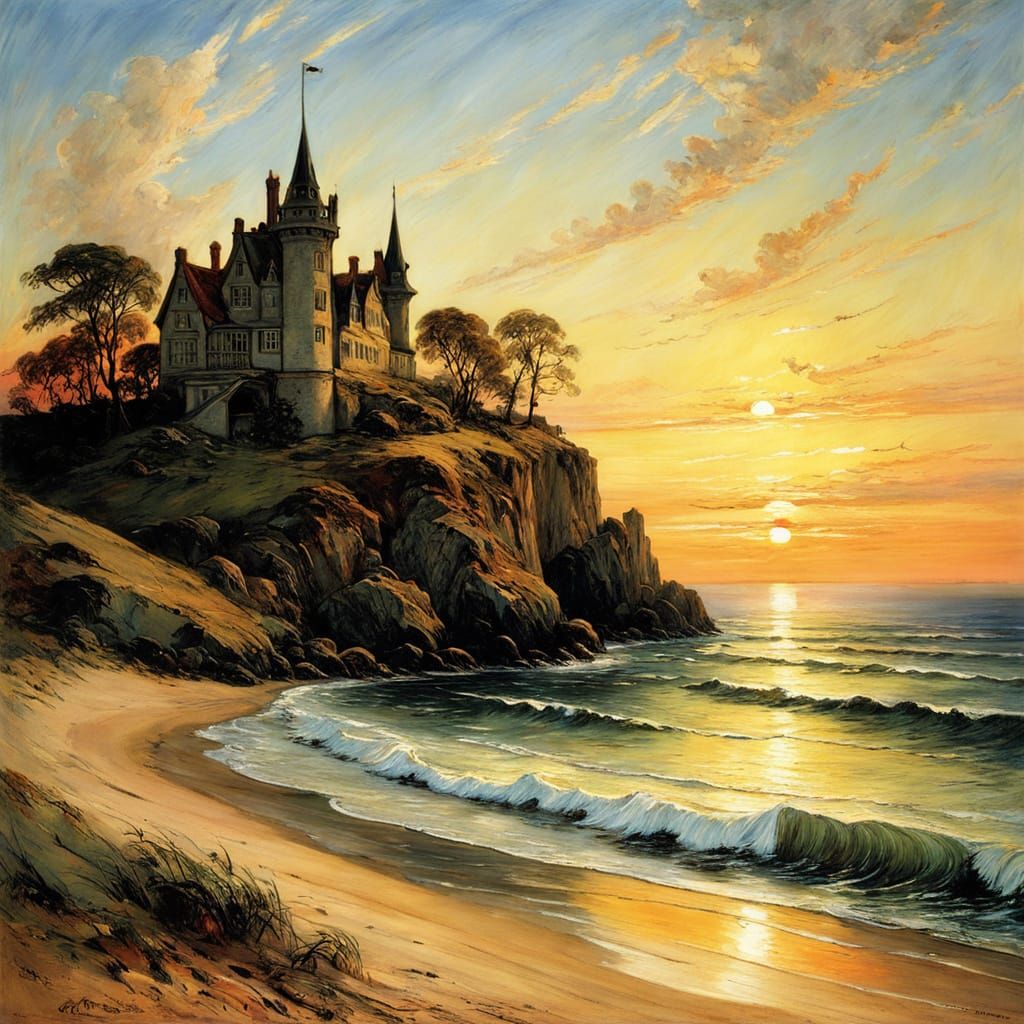 Fairytale Castle at Sunset in Rackham Style