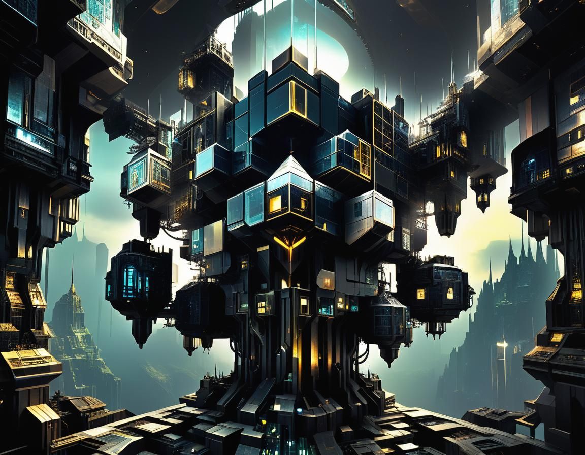 Teslapunk Arcology in Gothic Fractal Retrofuturism