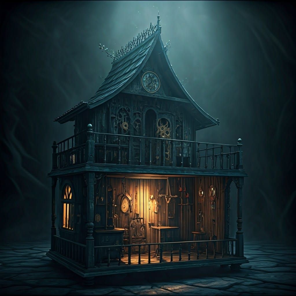Mystical Dollhouse in Eerie, Enchanting Aura