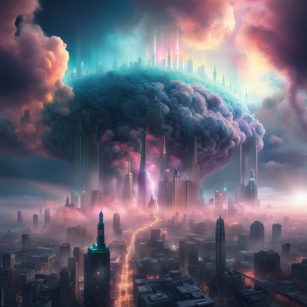 Ethereal Beings in City on Electric Cloud