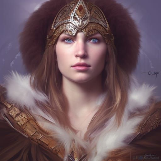 Barbarian Girl in Bone Helmet: Detailed Digital Portrait