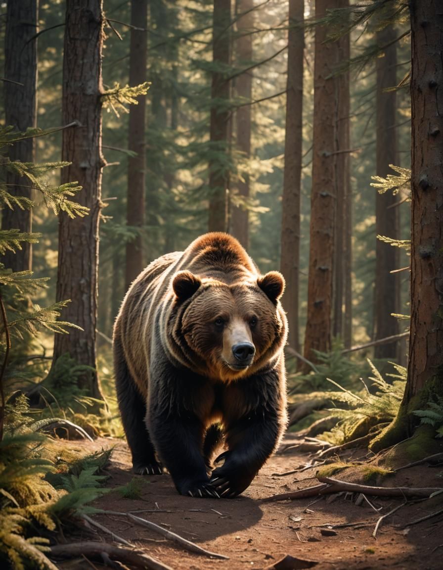 Grumpy Grizzly Bear in Forest, Wildlife Photography
