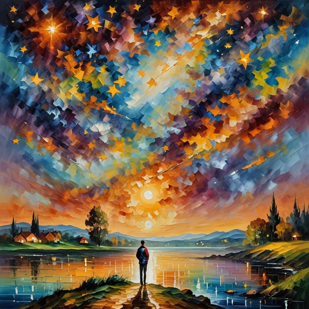 Impressionist Painting of a Starry Night Landscape