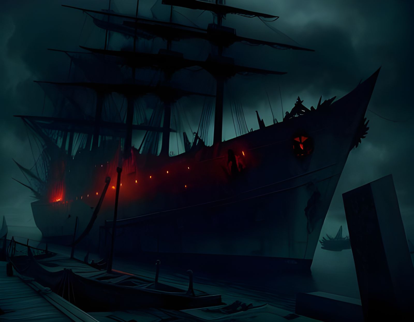Dreamlike Ship Graveyard in Bermuda Triangle Concept