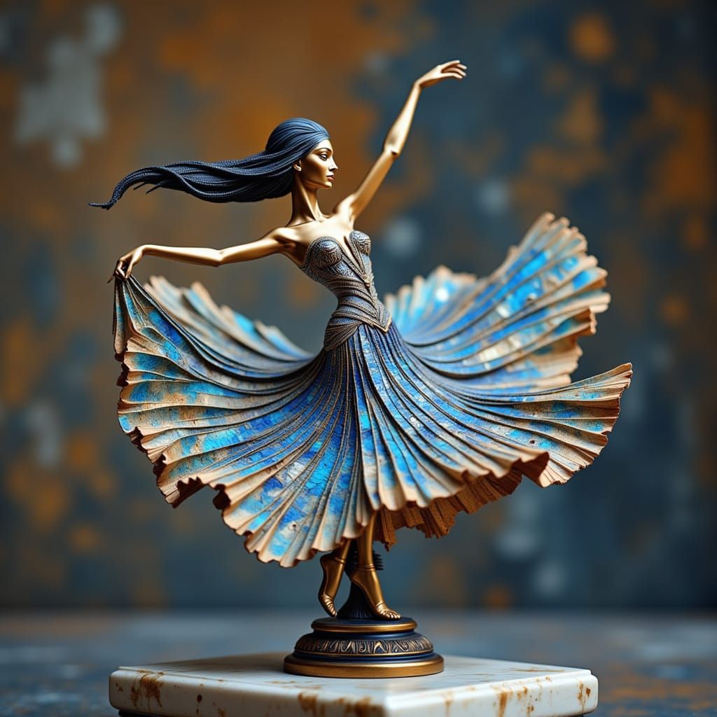 Elegant Blue Dancer in Sparkling Platinum Sculpture