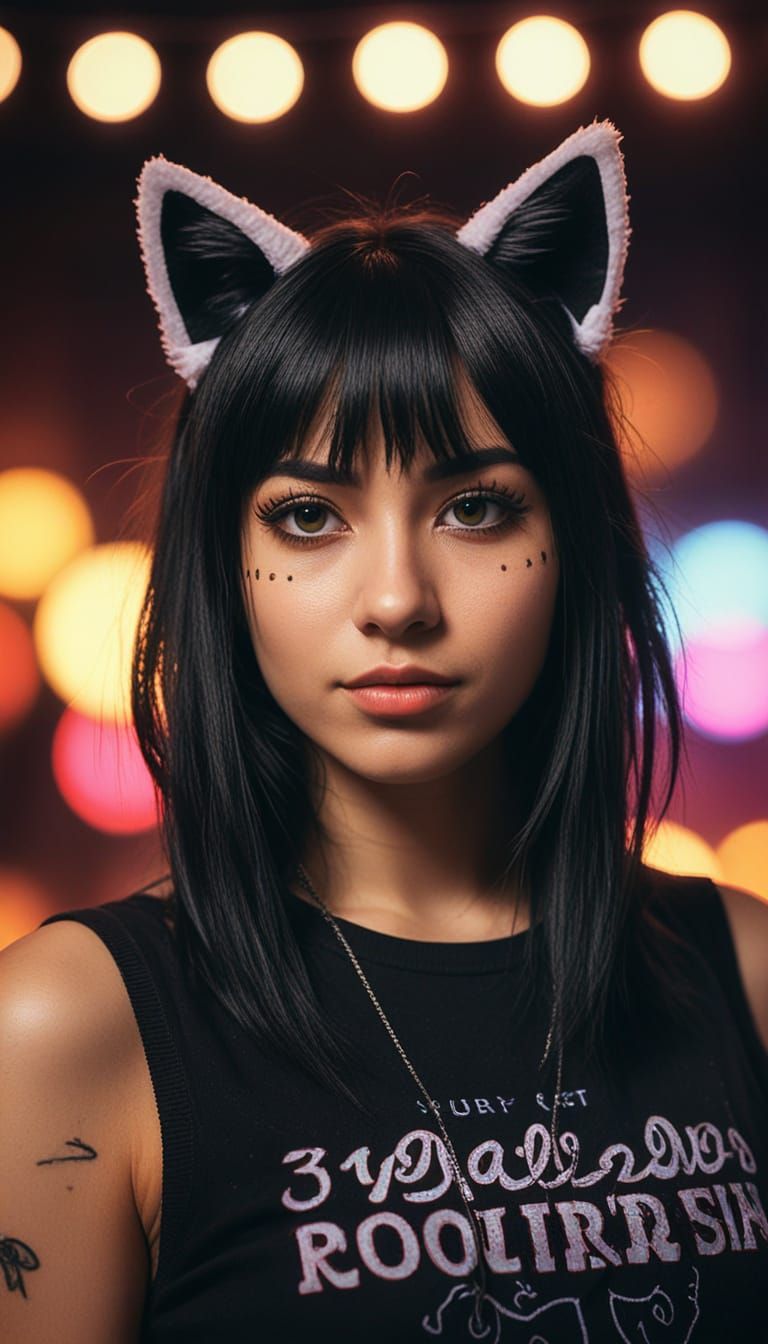 Mexican Emo Girl with Cat Ears in Y2K Style