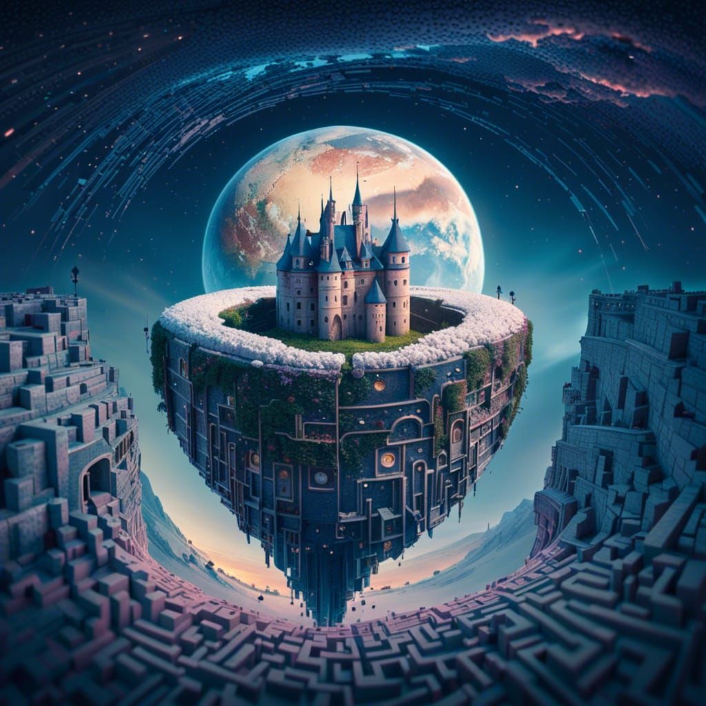 Surreal Eye Maze with Castle, Detailed Digital Art