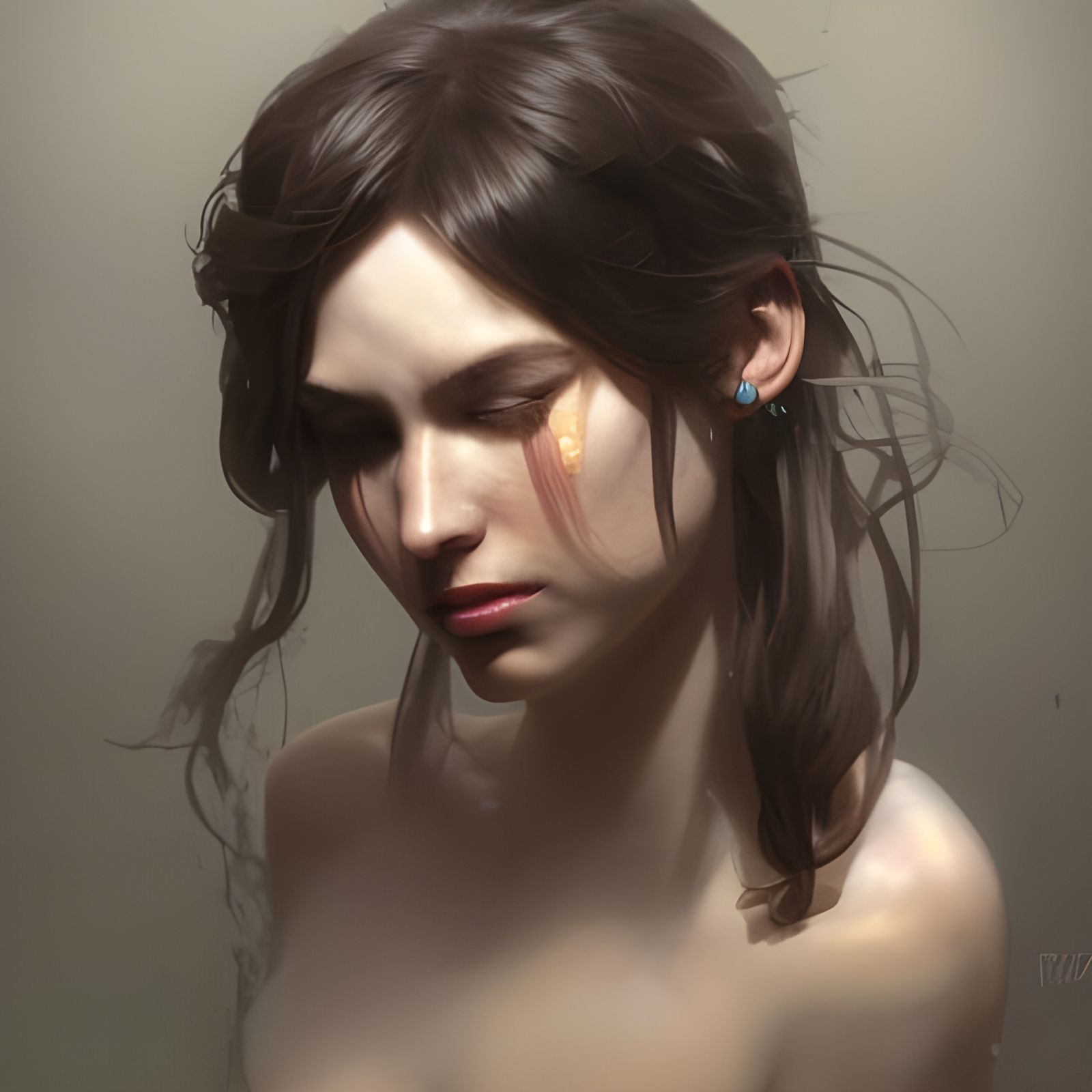 Detailed Portrait of Shy Person in Digital Art Style