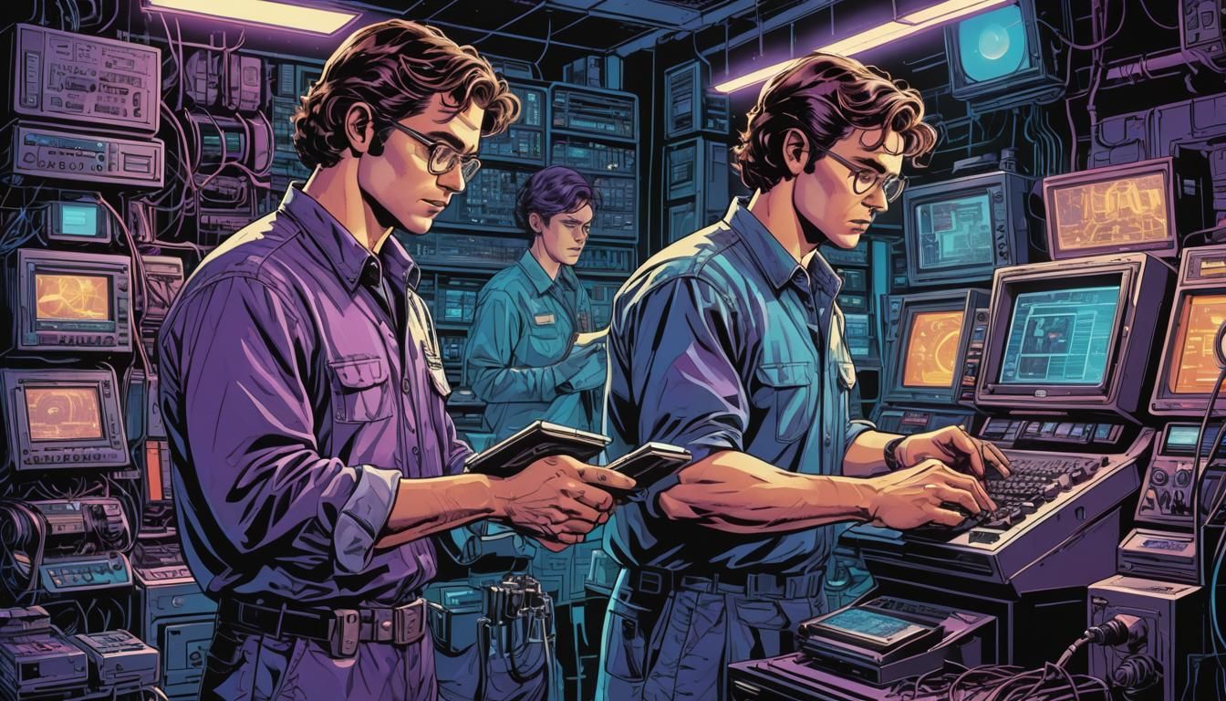 Retro-Futuristic Comic Book Art in Neon Laboratory