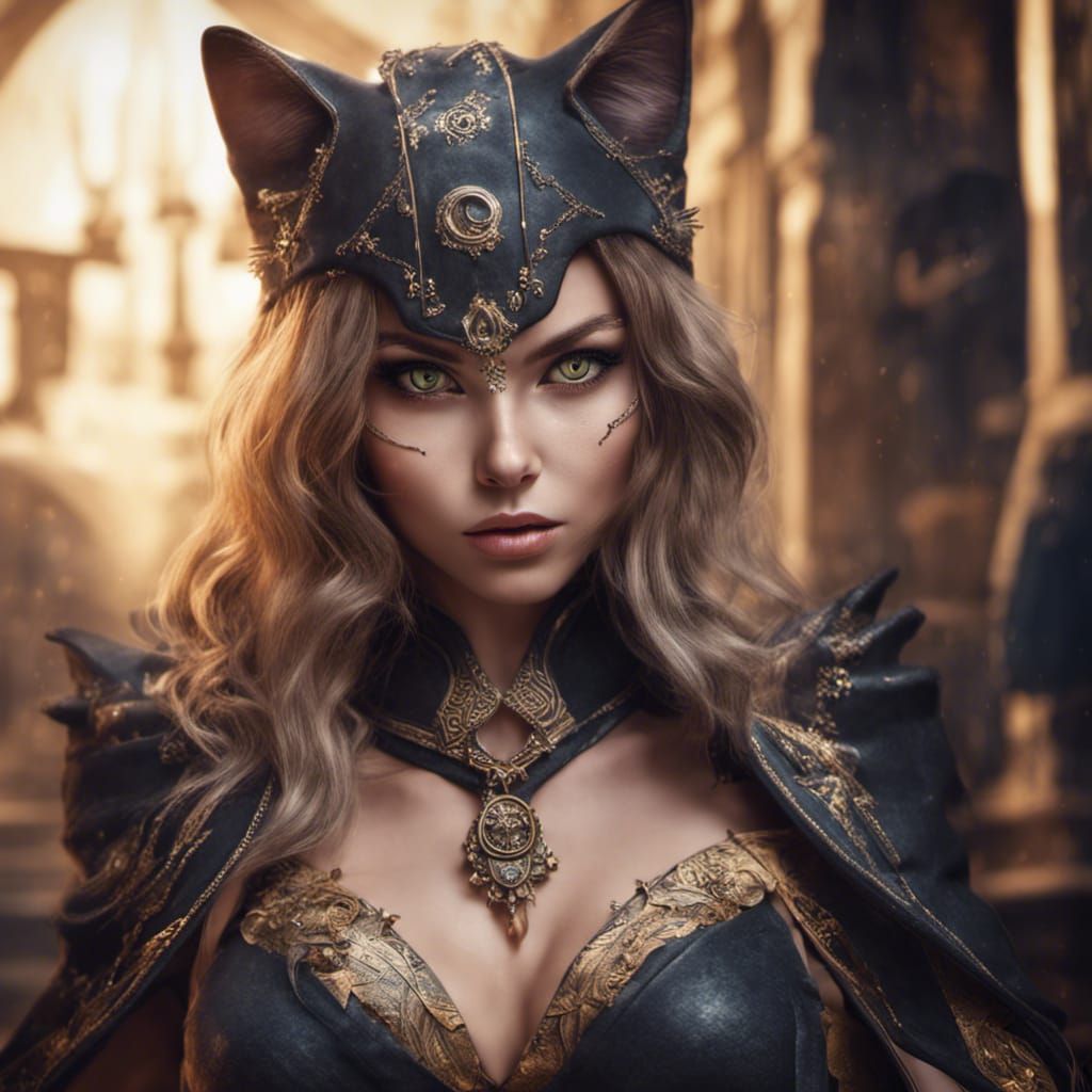 Hyperrealistic Portrait of a Cat-Girl Mage