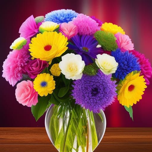 Hyperrealistic Rainbow Flower Bouquet in Splash Art Style